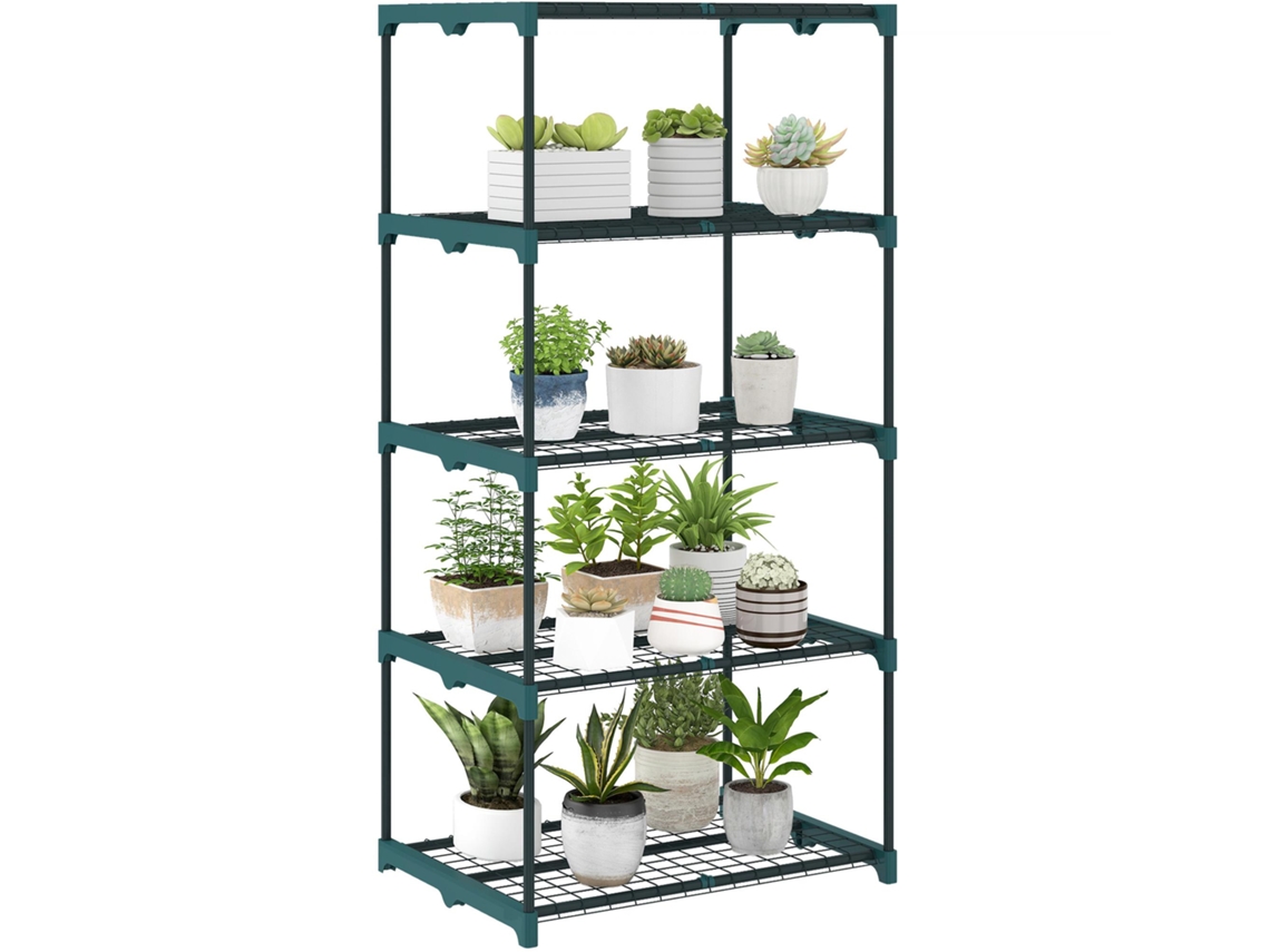 Suporte Para Plantas De 5 Níveis, Estante De Aço Com Prateleiras De Rede, 67x49x138 Cm, Verde Escuro