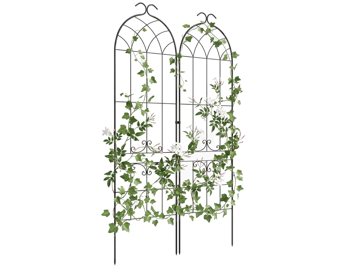Conjunto De 2 Treliças De Jardim. Suporte Metálico Para Plantas Trepadeiras. 50 Cm De Comprimento X 181 Cm De Altura. Cor Preta.