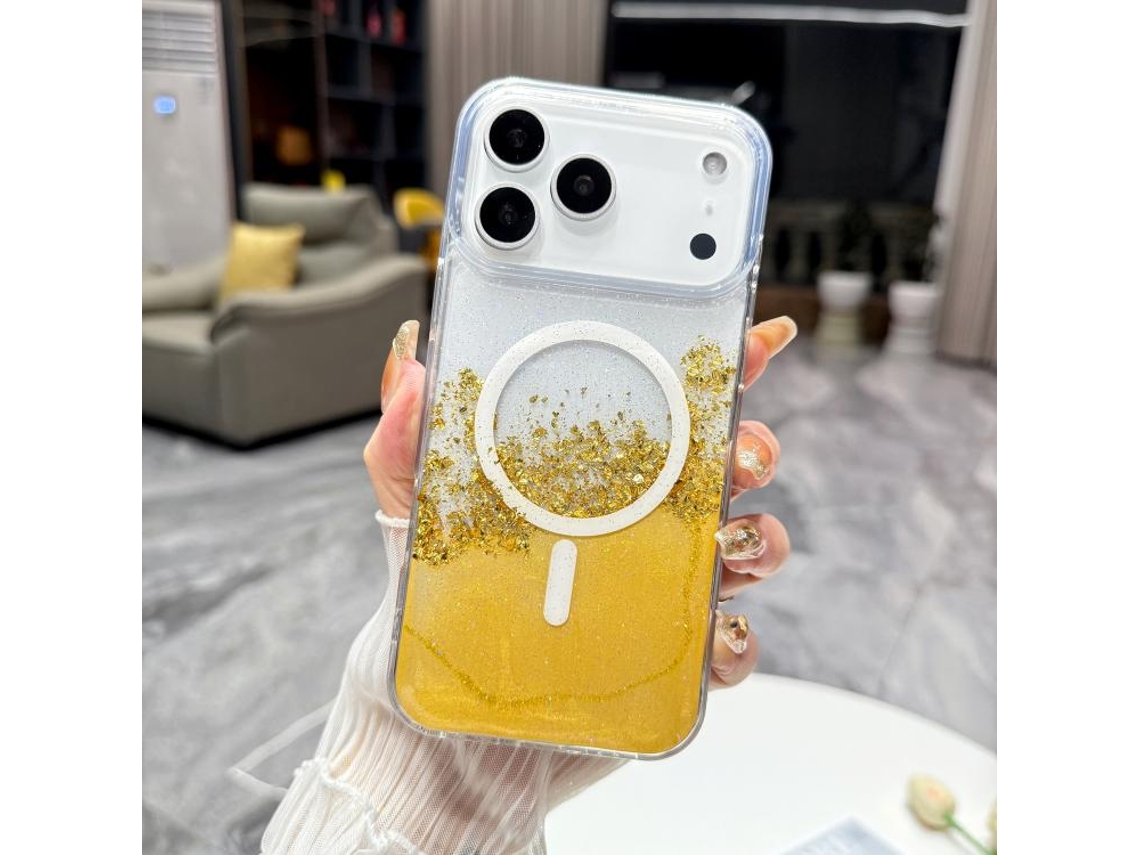 Capa Híbrida Transparente De Tpu Com Acabamento Dourado E Magsafe Para Iphone 17 Pro