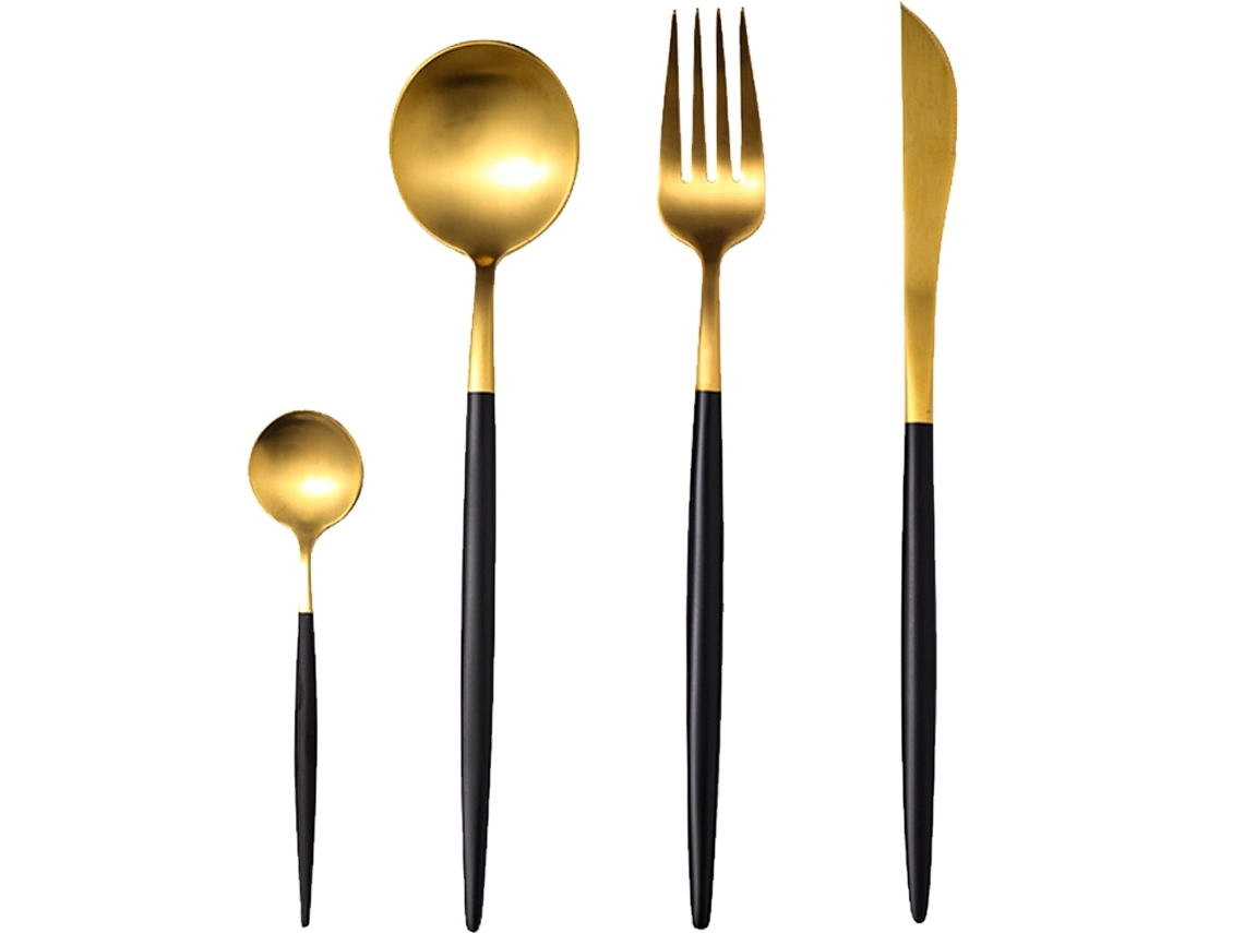 Conjunto de Louça Em Aço Inoxidável Acabamento Fosco Preto / Dourado