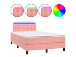 Cama Box Spring C/ Colchão/led 120x200 Cm Veludo Rosa MAISON EXCLUSIVE