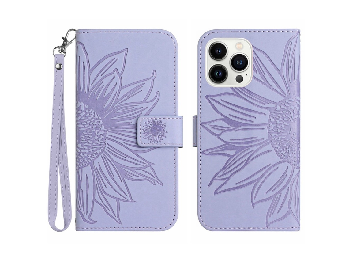 Capa Padrão Flores Pega Para Iphone 15 Pro Pele Sintética Multicor