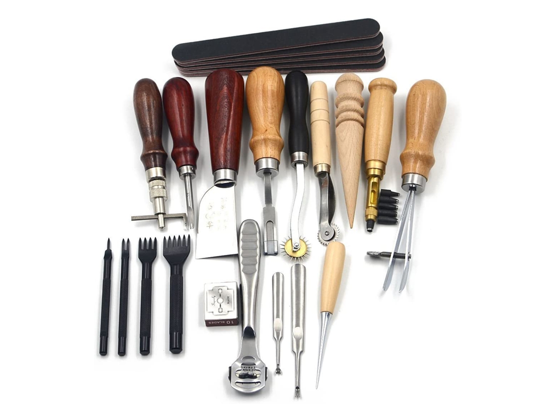 Kit De Costura De Couro Com 18 Peças Para Artesanato Diy Com Ranurado, Alfinete E Dedal Encerado
