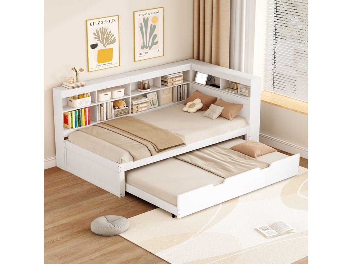 Sofá Cama 90x200cm Com Cama Gaveta Usb E Arrumação Branca