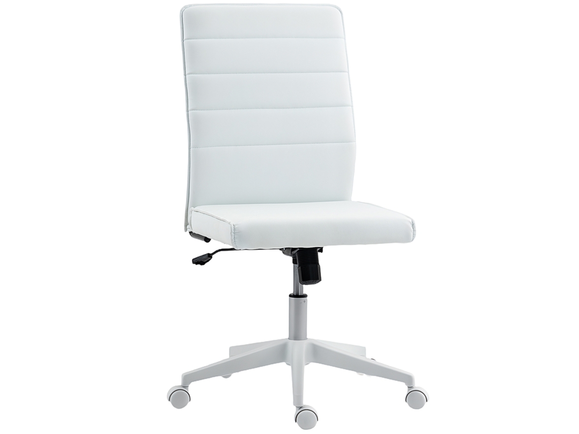 Sedia Da Ufficio Ergonomica E Regolabile Con Schienale Ricurvo, In Pelle Pu E Acciaio, 58x53x97-107 Cm, Bianco