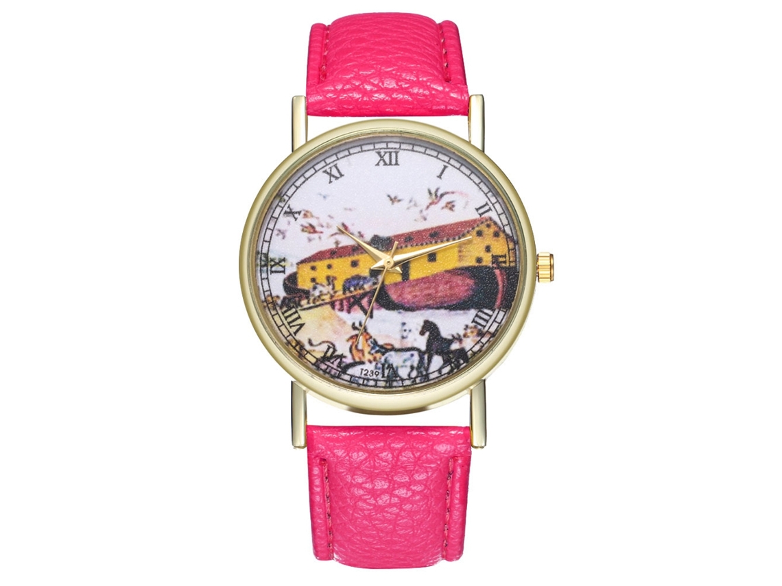 Reloj De Pulsera Analógico De Cuarzo Unisex Con Dial Redondo Color Rosa