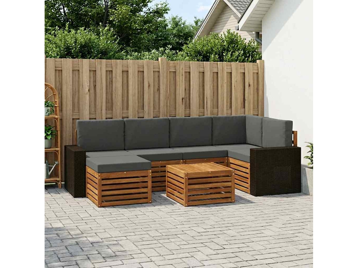 Vidaxl Conjunto De Sofá Sectional 7 Pcs Natural E Antracite