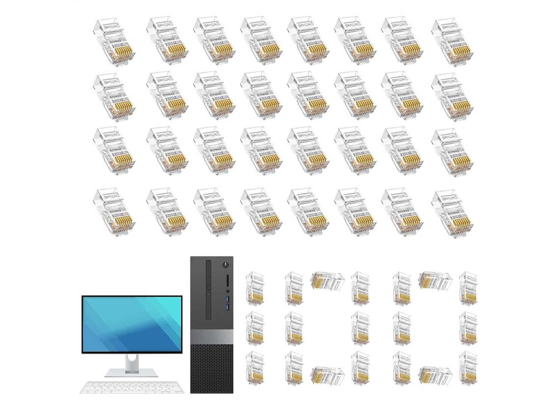 Pacote com 100 conectores RJ45 Cat6 para rede Ethernet de alta velocidade