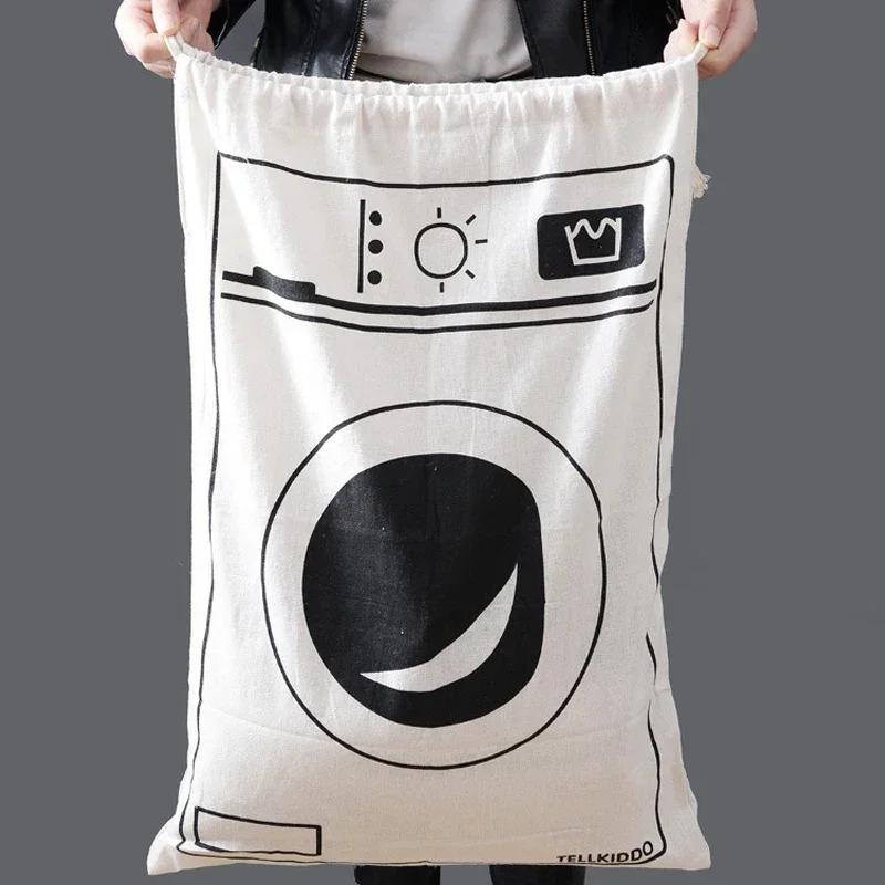 Saco De Roupa Suja Grande Em Algodão E Linho, Saco Para Guardar Roupas E Brinquedos, Saco Organizador De Roupas Sujas Com Cordão E Estampa