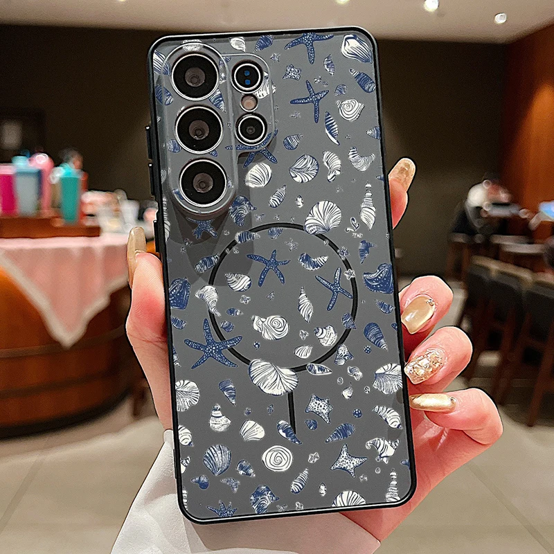 Capa Magnética Para Celular Galaxy S24 Com Estampa De Frutas E Conchas Do Verão (preta)