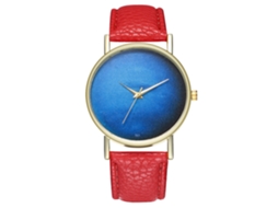 Reloj De Cuarzo Unisex Com Pulseira De Couro Pu, Mostrador De Céu Estrelado, Moda Casual (vermelho)