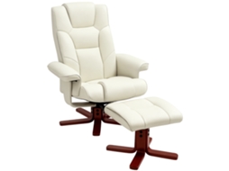 Cadeira De Relaxamento Com Puff, Efeito Couro, Encosto Reclinável, Até 150 Kg, Creme