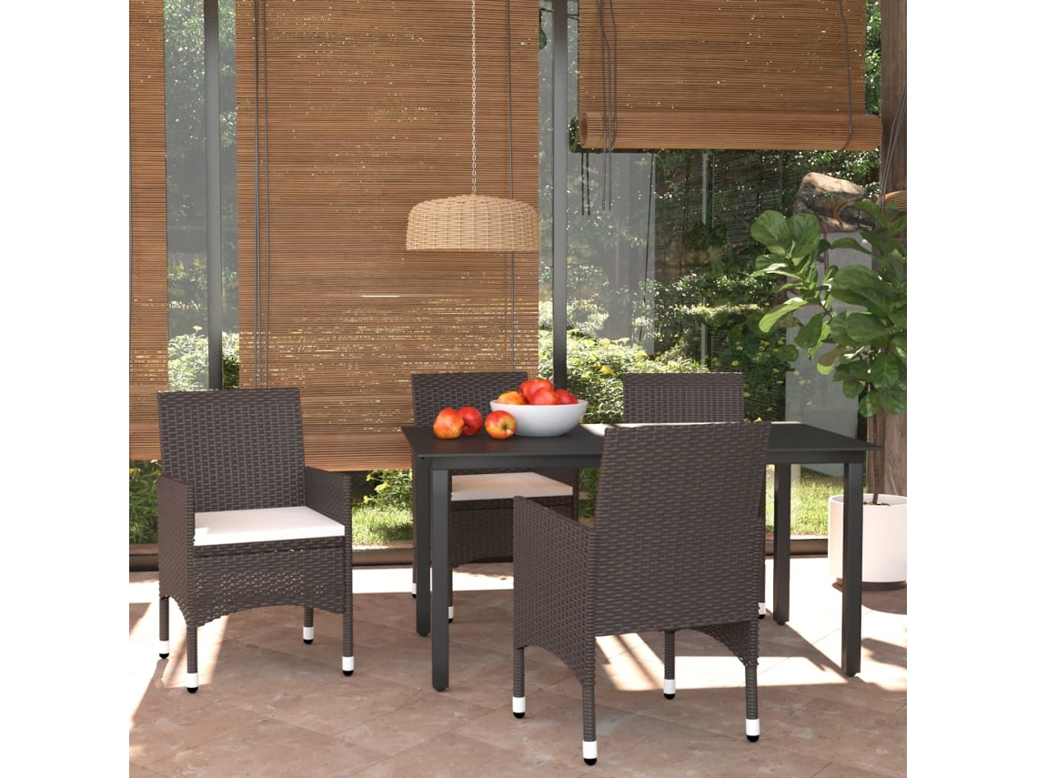 Vidaxl 5 Pcs Conjunto Jantar P/ Jardim C/ Almofadões Vime Pe Castanho