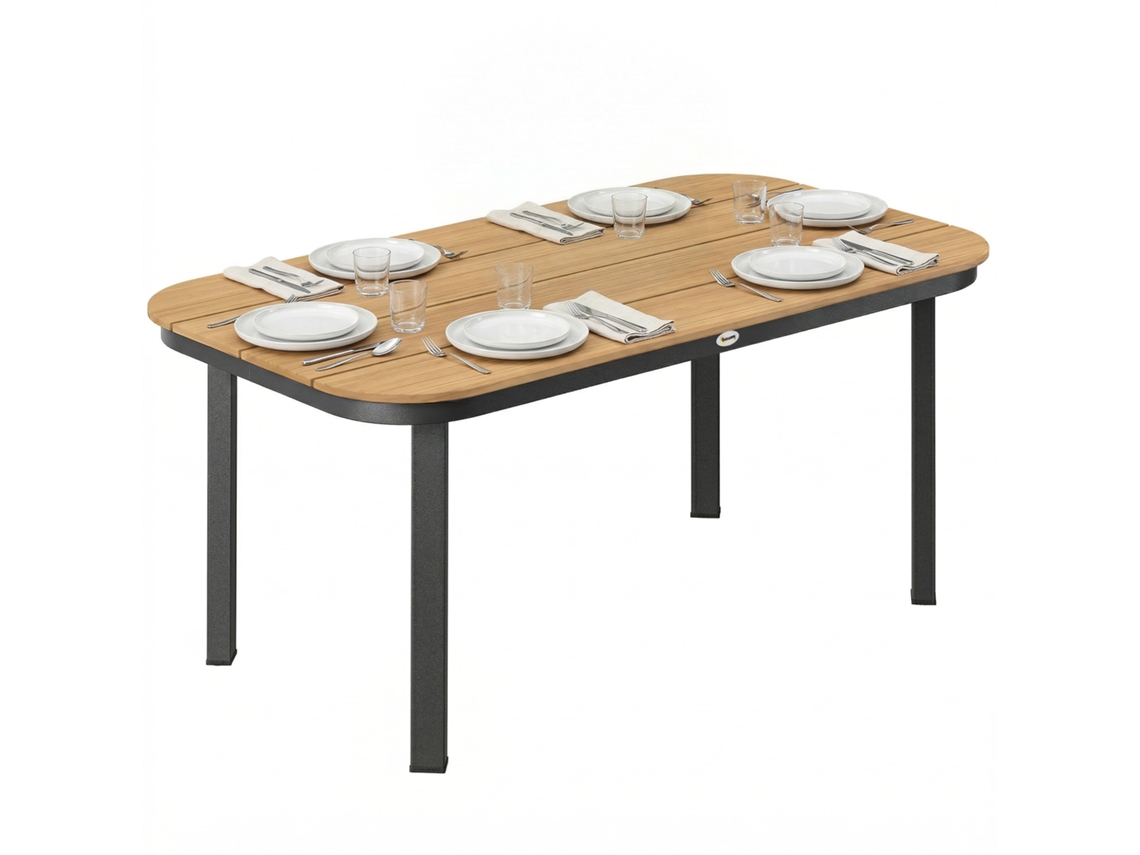 Mesa de jardim CHEZMOI para 4 a 6 pessoas, ripado, alumínio, 120x70x72cm, preta
