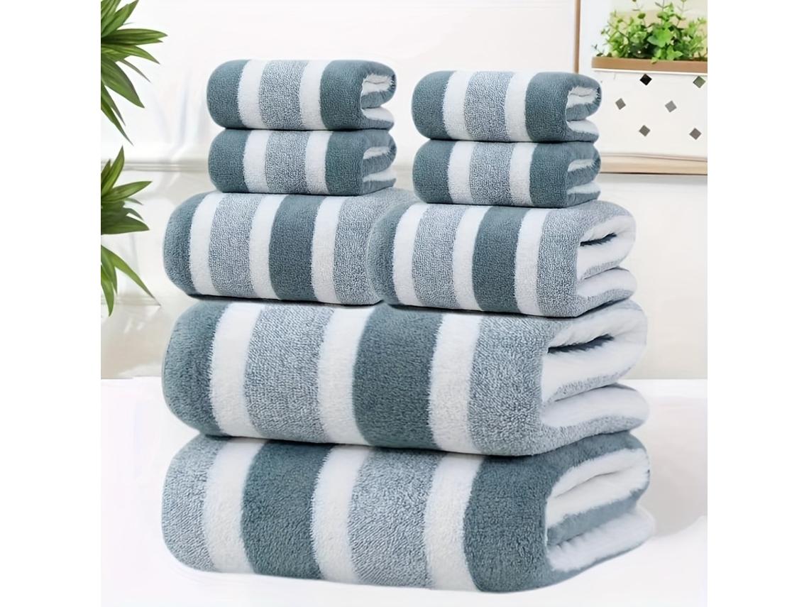 Conjunto de 8 Toalhas Superabsorventes, Sem Fiapos, Ultramacias, Padrão Hotel Cinco Estrelas, com Estampa em Dois Tons e Listras BRILVIBERA