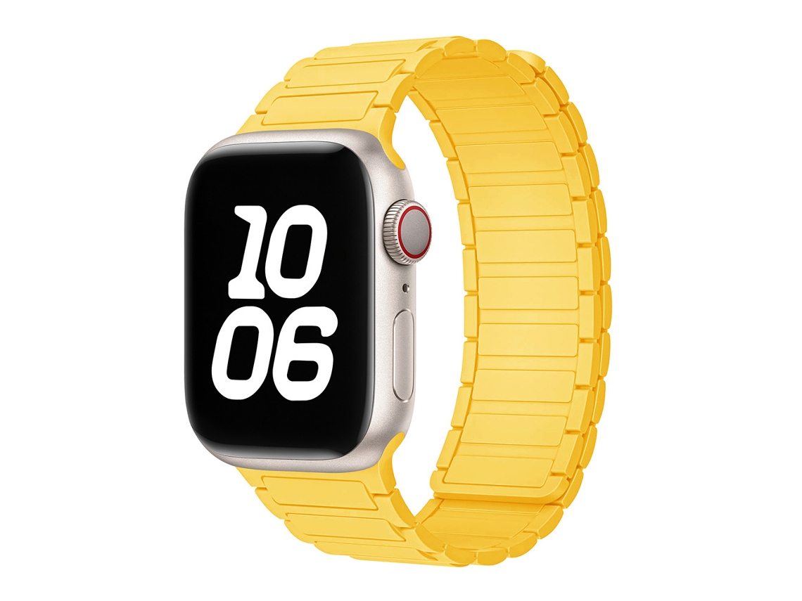 Pulseira Magnética de Silicone Halinuia para Apple Watch Series 1 11/ultra 1 3/se3 , Design Esportivo Respirável. Amarela (42 49 Mm)