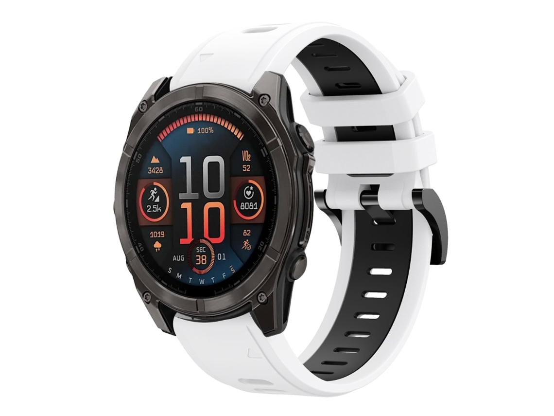 Bracelete para Garmin Fenix 8 Amoled Silicone Esportivo Duas Cores (22mm) Branco + Parte Traseira XIAOMOYU (47mm)