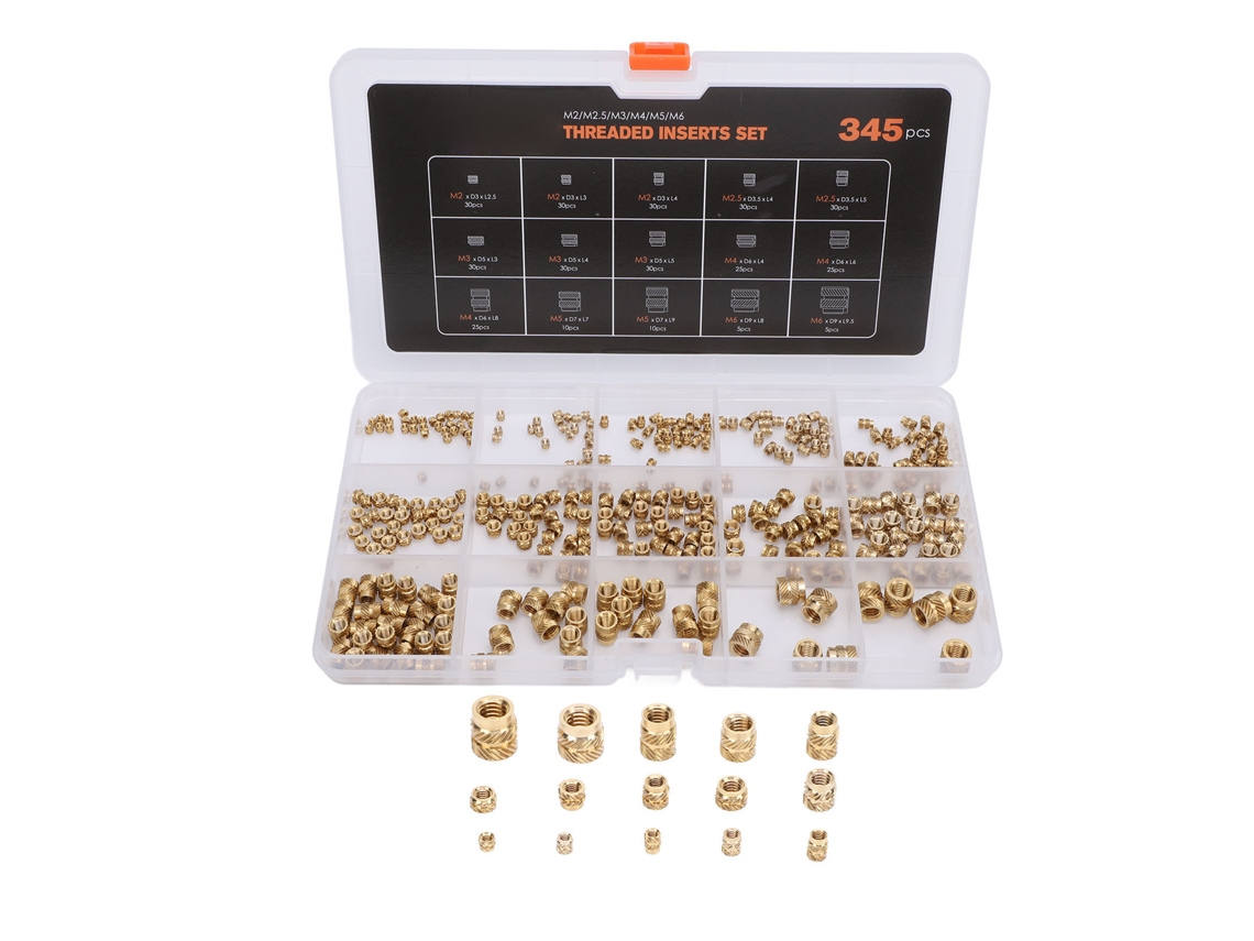 345pcs Conjunto De Inserts Rosca Hembra M2 M2.5 M3 M5 M6 Latón Para Componentes De Impresión 3d Con Caja
