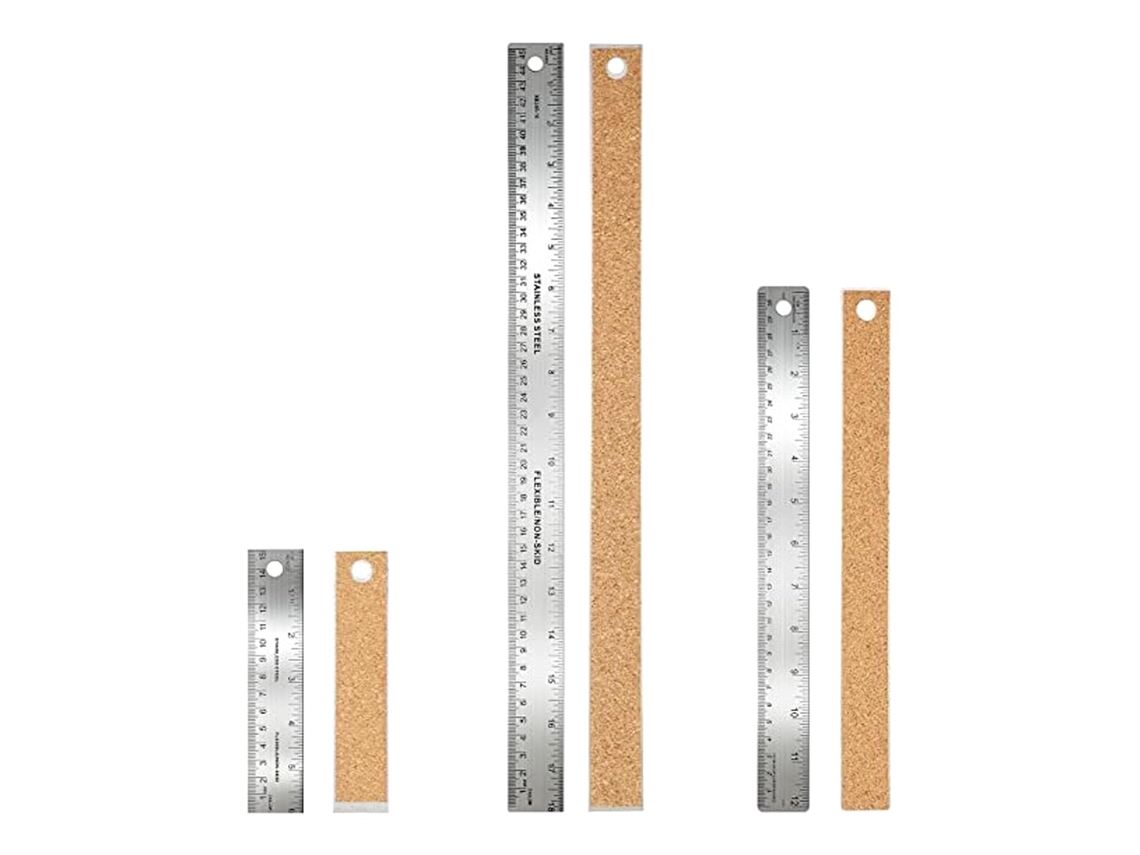 Réguas De Metal Com Base De Cortiça, Conjunto De 3 Réguas De Aço