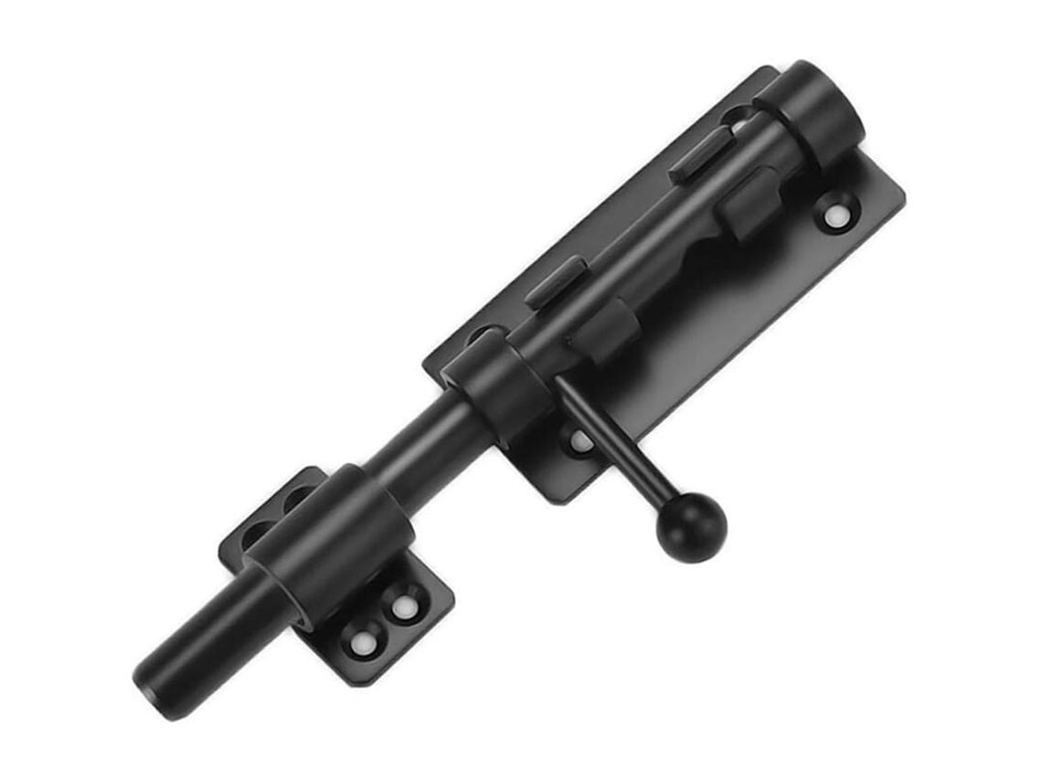 Fechadura Robusta Para Porta De Correr Com Furos Para Cadeado De 6 Polegadas, 160 Mm Em Aço Inoxidável Preto Fosco, Fechadura Com Aquaforge