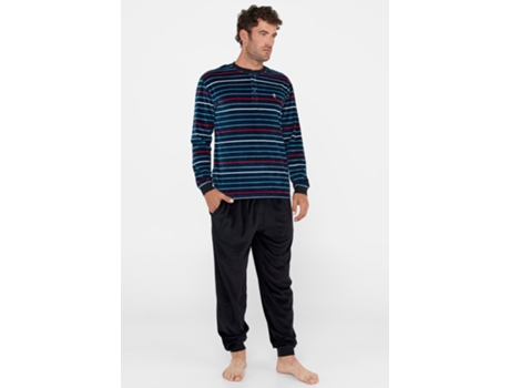 Pijama masculino de veludo listrado de coruja noturna para inverno