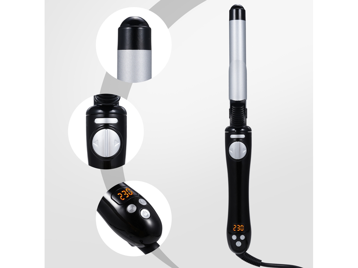 Chaveiro Elétrico Rotativo De Porcelana Automático Para Cachos Grandes Ondulados Com Aquecimento Rápido E Temperaturas Ajustáveis 100-230℃