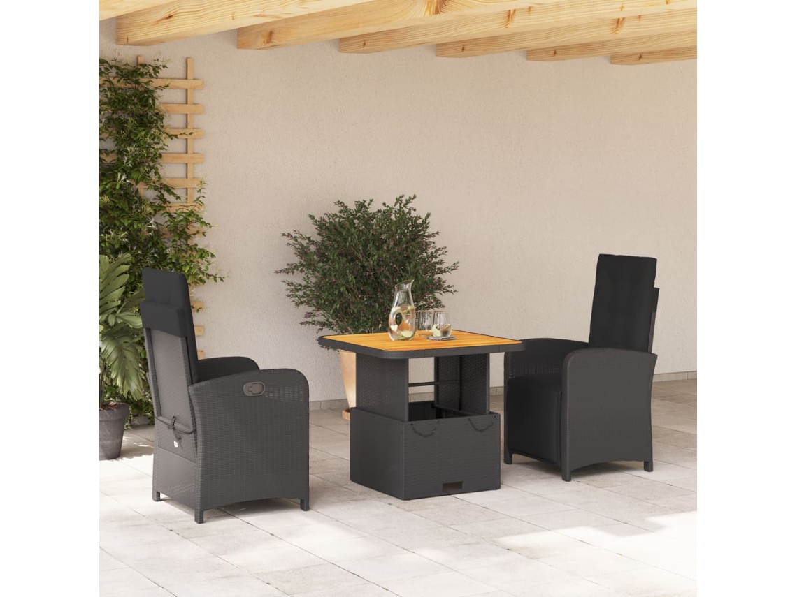 Conjunto de Jantar para Jardim HARLANV1 com Almofadões Vime Pe Preto