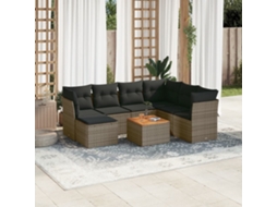 Vidaxl 8 Pcs Conjunto Sofás De Jardim C/ Almofadões Vime Pe Cinzento