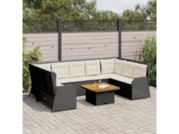 Vidaxl 7 Pcs Conjunto Lounge De Jardim C/ Almofadões Vime Pe Preto