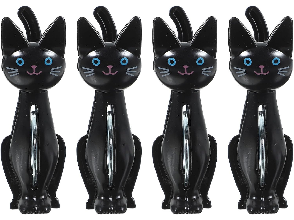 Shineofi 4-prendedores De Toalha Praia Com Design Gato, Ferro Preto, Alta Resistência, Evita Deformações, Para Secagem