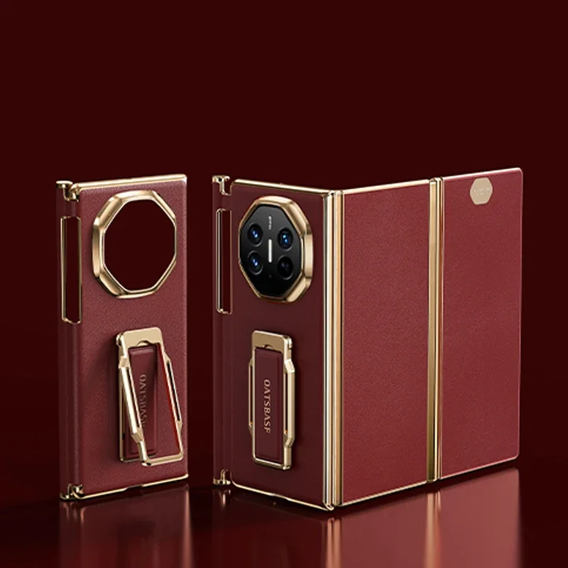 Capa De Couro Genuíno Para Celular (huawei Mate Xt Ultimate Edition, Vermelha), Edição Ultimate, Com Suporte Giratório De 360°.