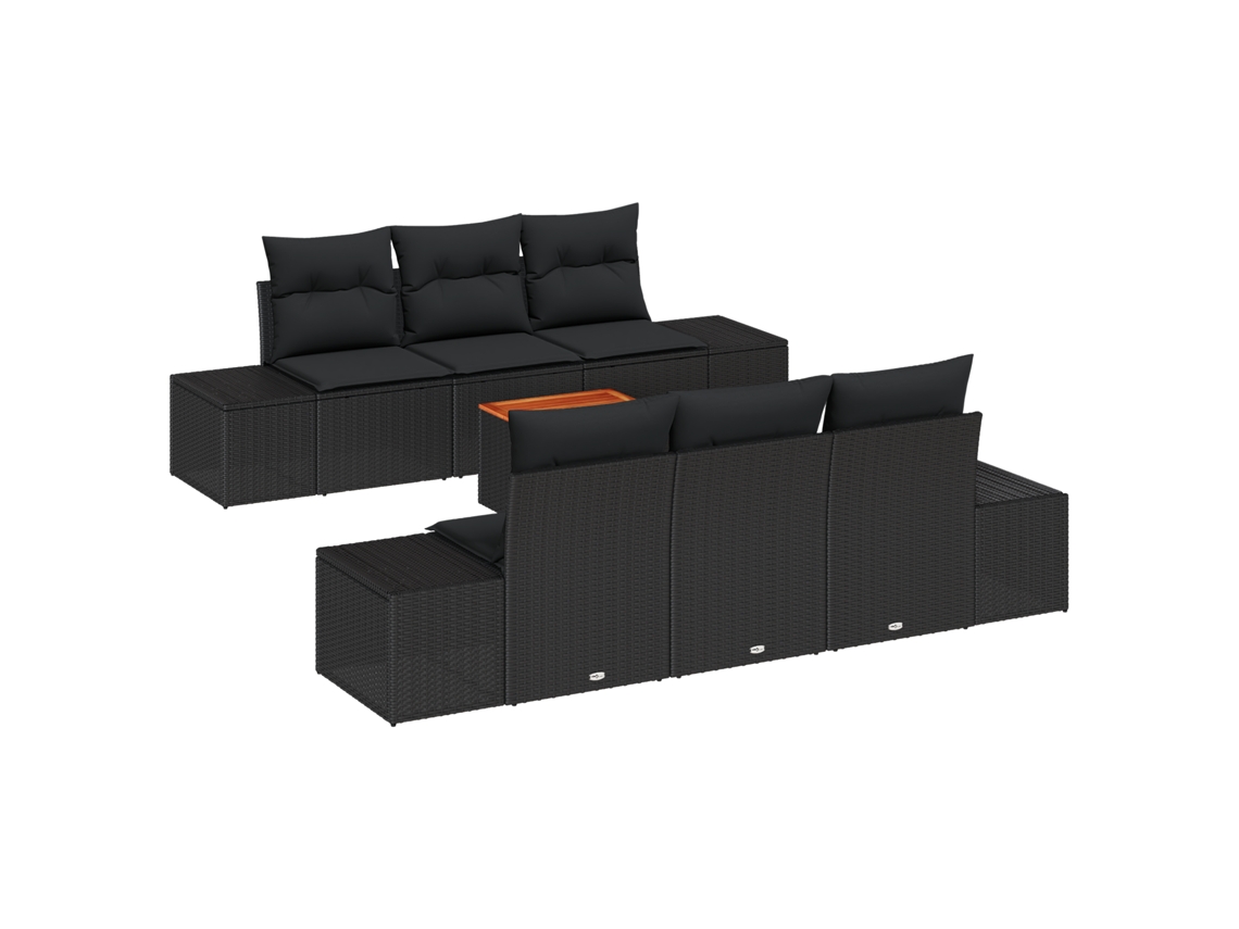 Conjunto 7 Móveis Para Exterior Vidaxl Preto Vime Pe (239 X 62 X 69 Cm)