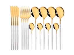Conjunto de Talheres de 16 Peças, Talheres em Aço Inoxidável com Acabamento Espelhado, Garfo, Colher e Faca. MDUG (platina)