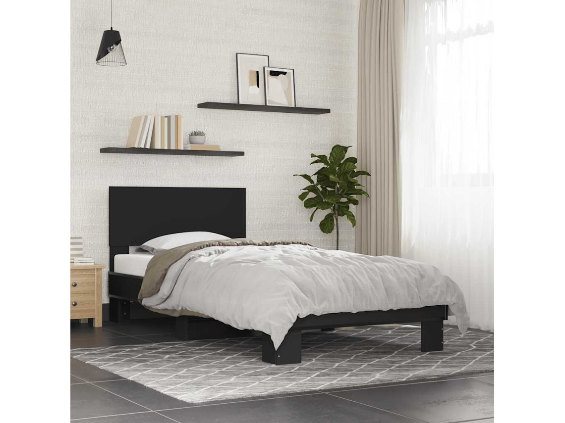 Estrutura De Cama 75x190 Cm Derivados De Madeira E Metal Preto