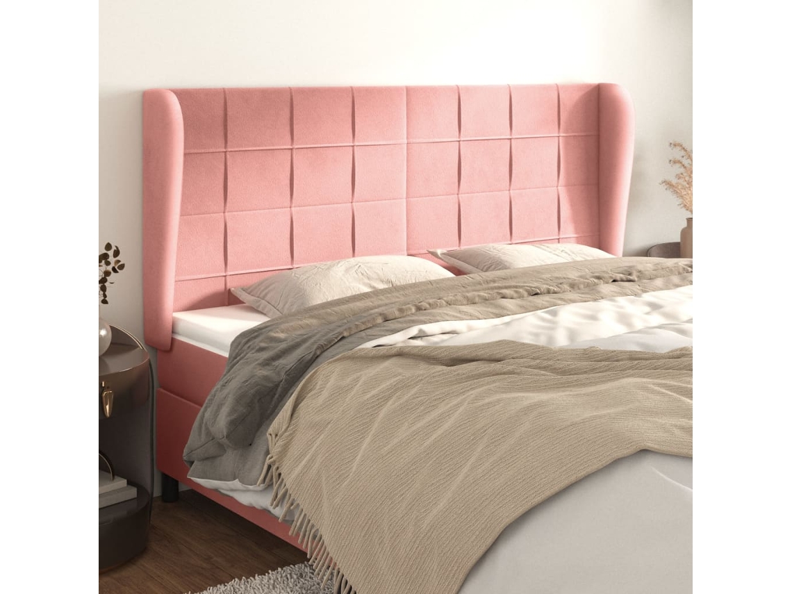 Vidaxl Cabeceira Cama C/ Abas Veludo 203x23x118/128 Cm Rosa