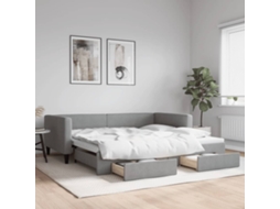 Vidaxl Sofá-cama C/ Gavetão E Gavetas 100x200 Cm Tecido Cinzento-claro