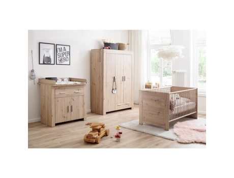 Quarto De Bebê Trio Cama 70 X 140 Cm Trocador Guarda Roupa Ahoi Carvalho Trend Team Trendteam