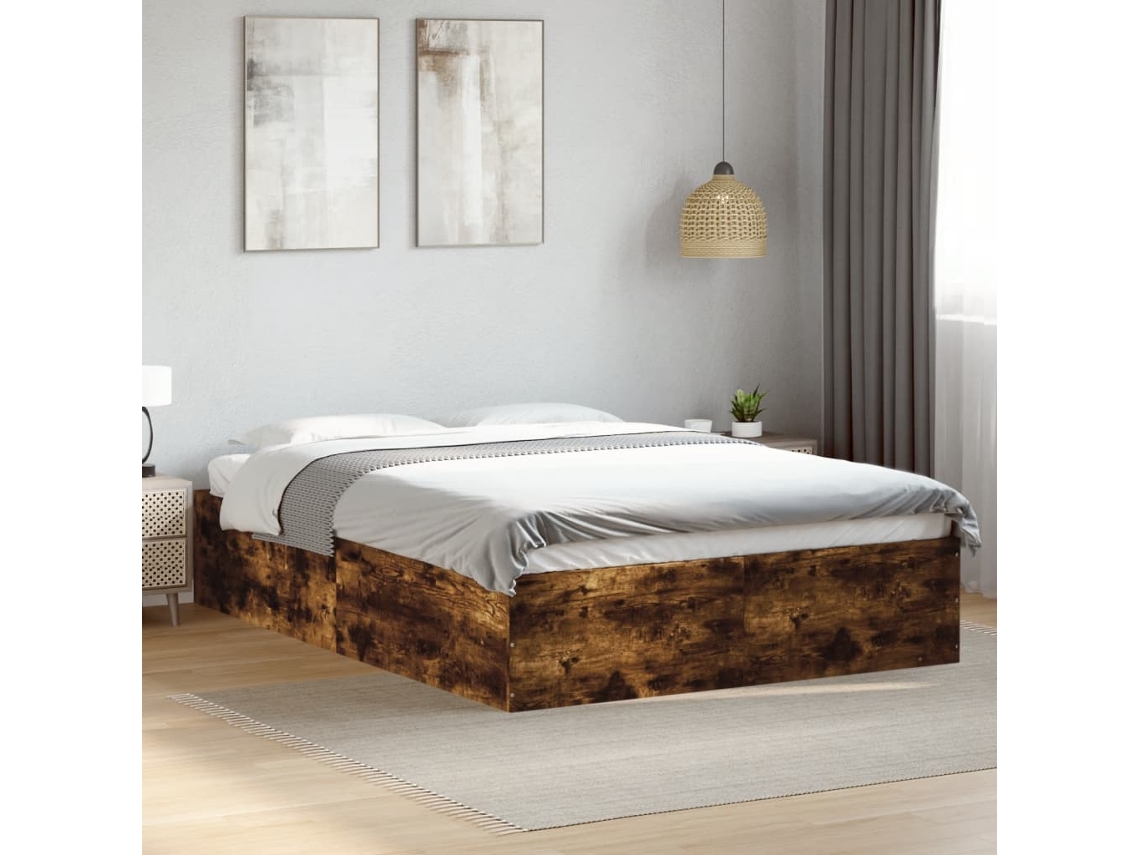 Vidaxl Estrutura de Cama 120x200 Cm Derivados Madeira Carvalho Fumado