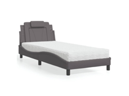 Vidaxl Cama Viana Com Colchão 90x190 Cm Couro Artificial Cinzento