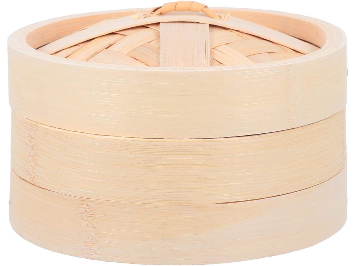 Cesta De Bolinho Massa Natural 18 Cm Com Tampa Para Dim Sum Asiático E Cozimento Vegetais