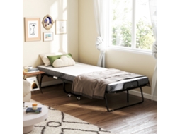 Cama Dobrável 200x90x42.5cm Leito De Campismo Portátil Com Colchão Individual Rodas E Freios Carga Máxima 150kg Para Dormitórios Branco