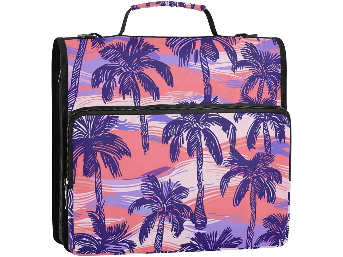 Cartera Con Cremallera Organizador de Mesa com 3 Argolas, Alça Ombro e Mão, Roxo, 3,8 Cm Seguro Resistente
