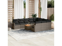 Vidaxl 11 Pcs Conjunto Sofás De Jardim C/ Almofadões Vime Pe Cinzento