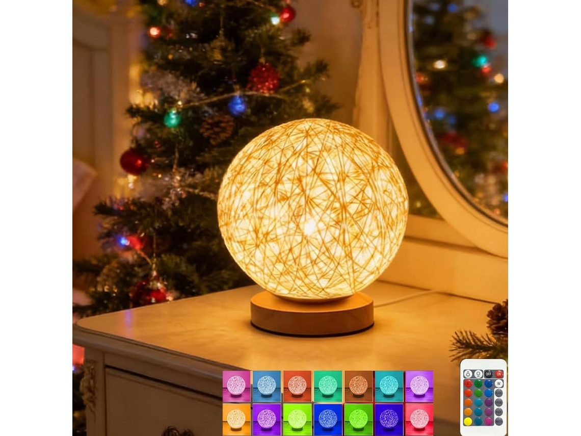 Abajur De Mesa Rgb Com Intensidade Ajustável E Controle Remoto, Luminária De Cabeceira Led Em Rattan Com Interruptor E
