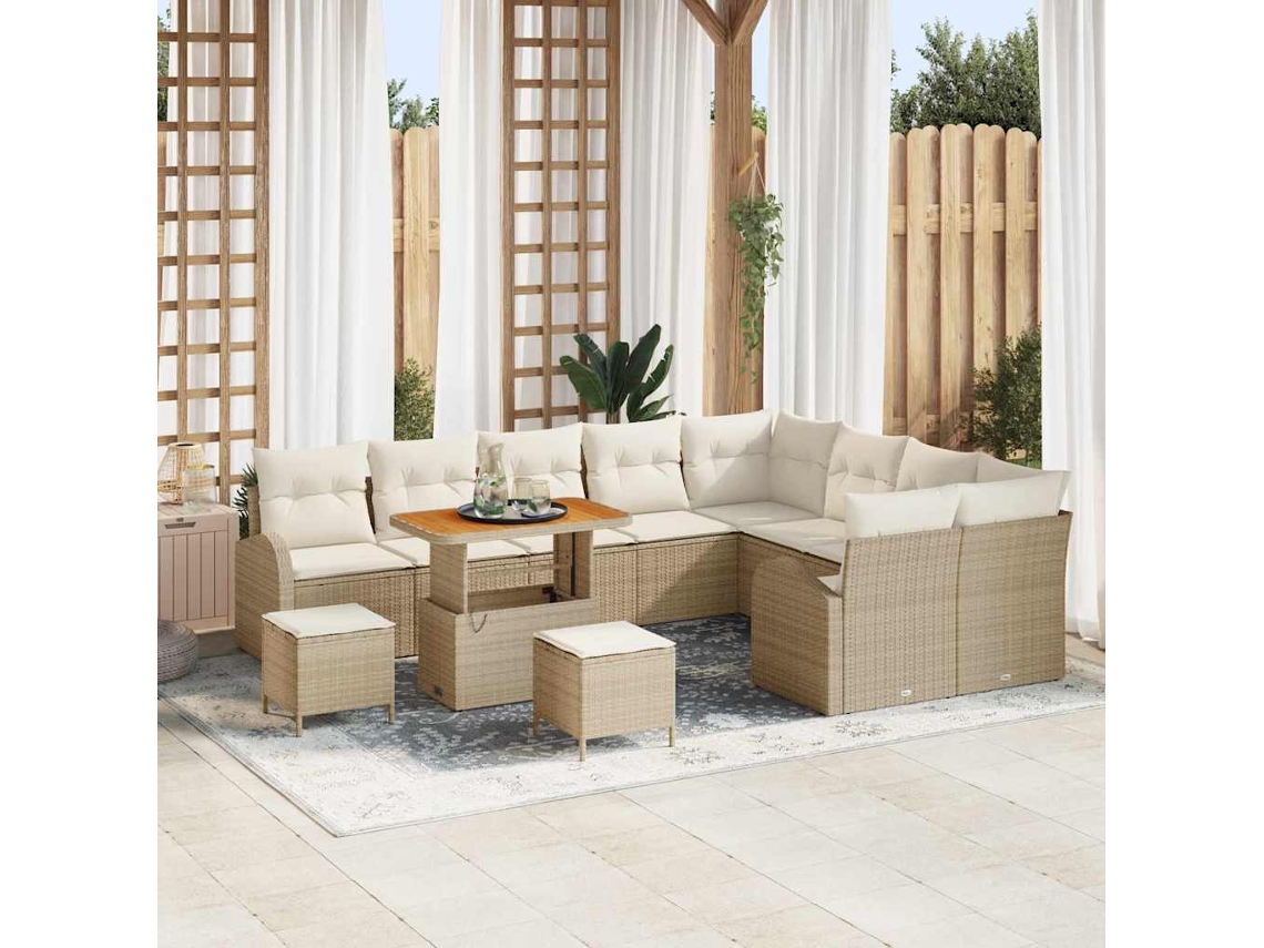 Vidaxl Conjunto De Sofá De Jardim 12 Unid. Bege Vime Pe