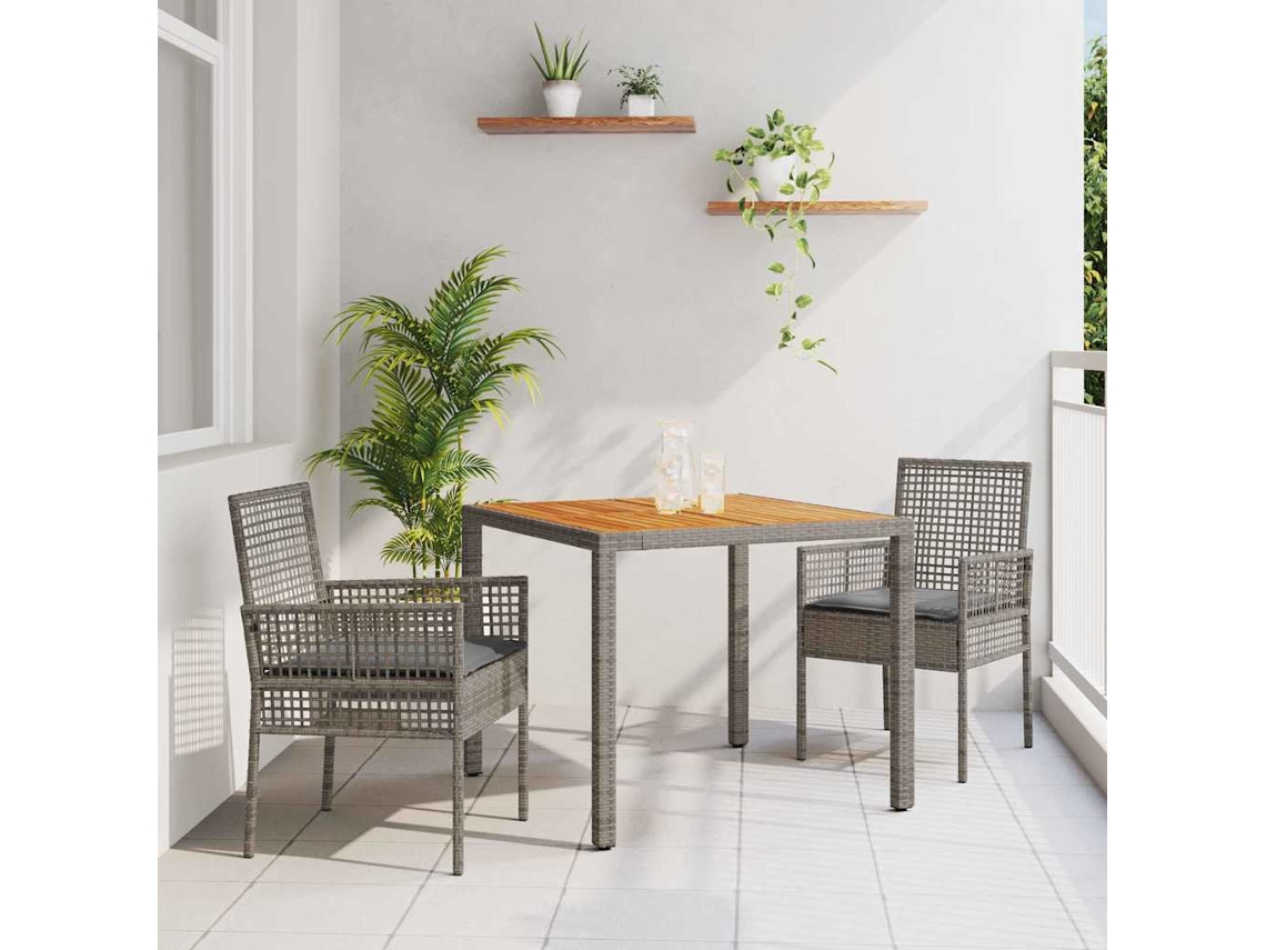 Vidaxl Conjunto De Jantar Para Jardim 3 Unid. Cinzeto Vime Pe