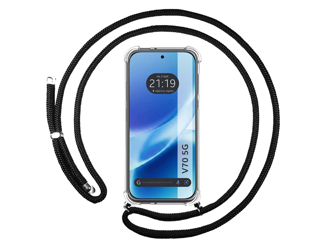 Capa Tumundosmartphone Transparente Para Vivo V70 5g Com Correia Preto