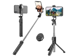 Tripé Durável Bluetooth Selfie Stick Preto Para Telemóvel