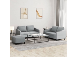 Vidaxl 3 Pcs Conjunto De Sofás Com Almofadões Tecido Cinzento-claro
