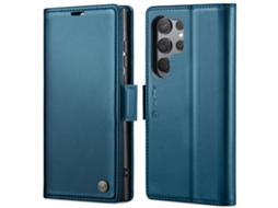 Capa Para Samsung Galaxy S23 Ultra 5g Borboleta Fivela Litchi Textura De Telefone De Couro Rfid Antirroubo Azul